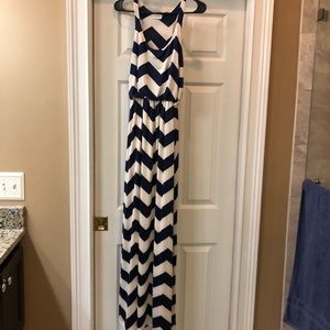 Blue & White Chevron Maxi Dress